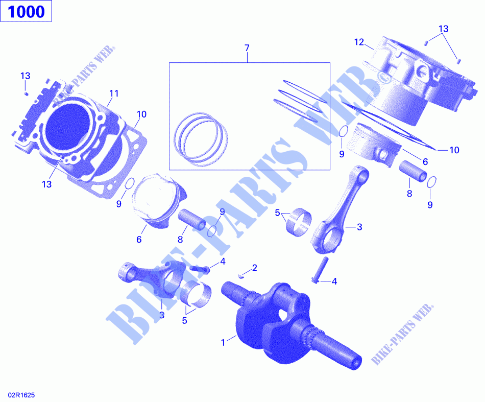 Krukas, zuiger en cilinder voor Can-Am OUTLANDER 1000R 2016
