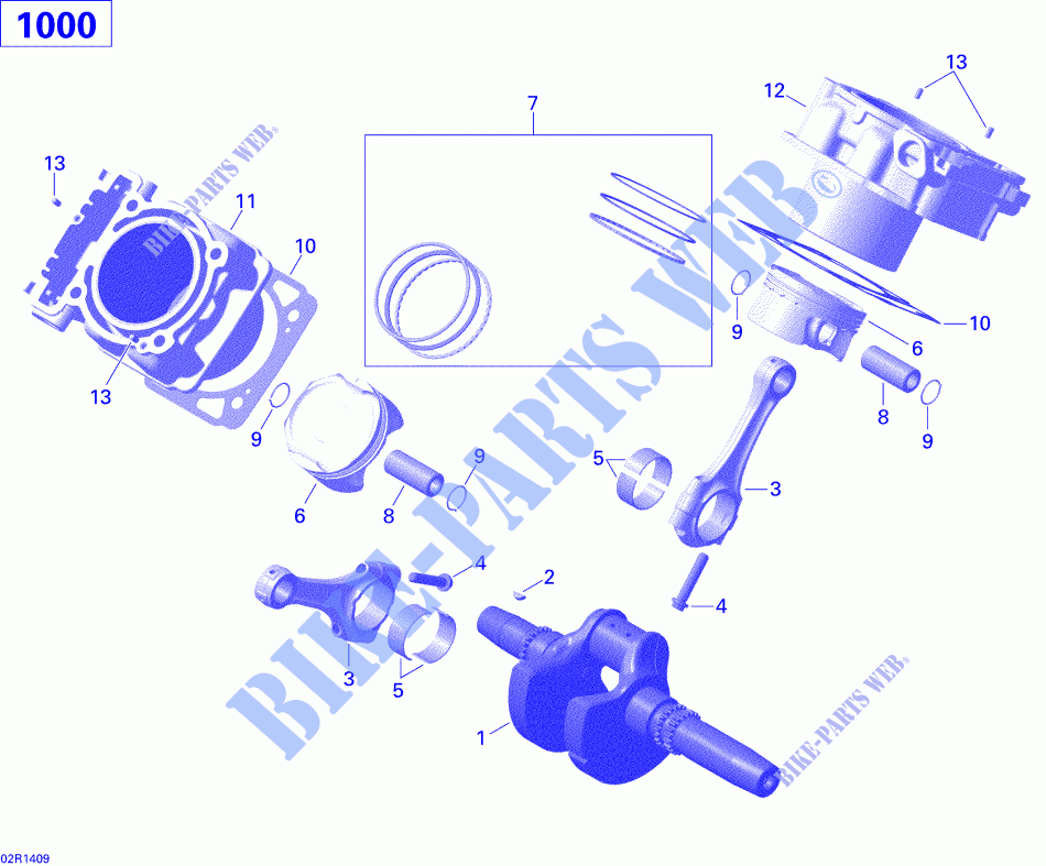 Krukas, zuiger en cilinder voor Can-Am RENEGADE 1000 2014