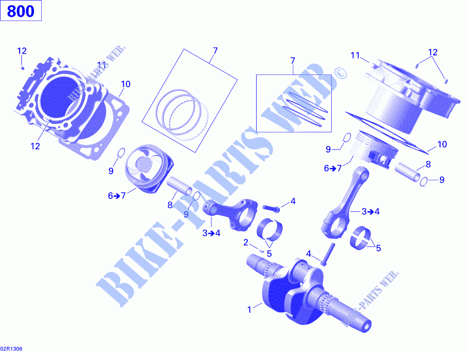 Krukas, zuiger en cilinder voor Can-Am OUTLANDER MAX 800R 2013