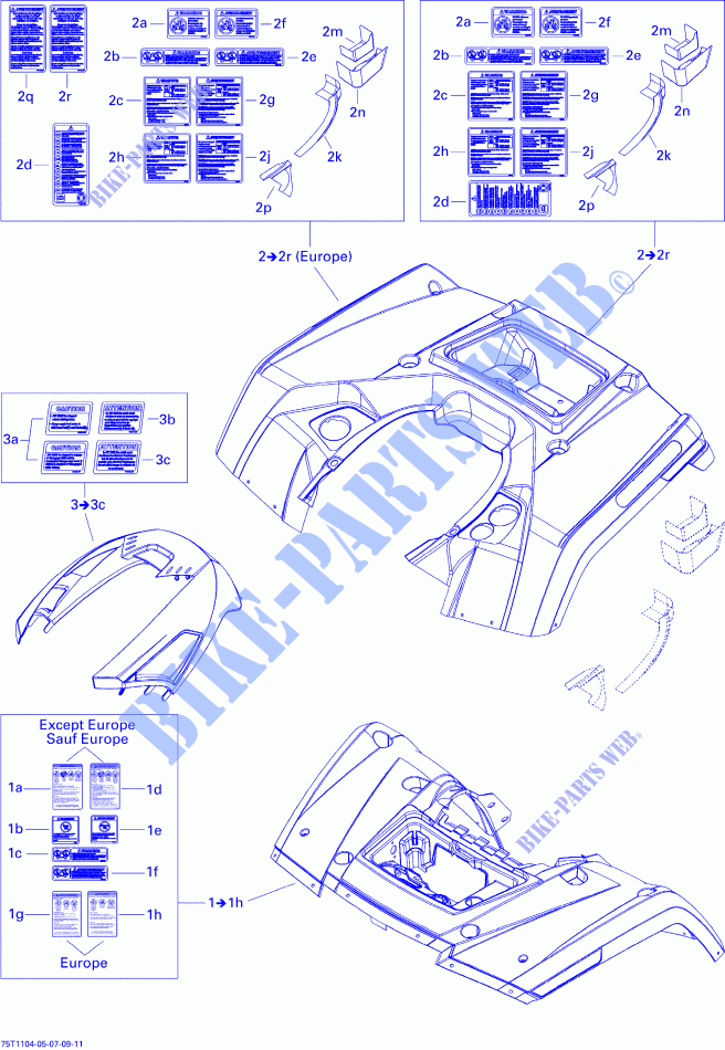 Kit voor spatbord en middenpaneel voor Can-Am OUTLANDER MAX 800R 2011