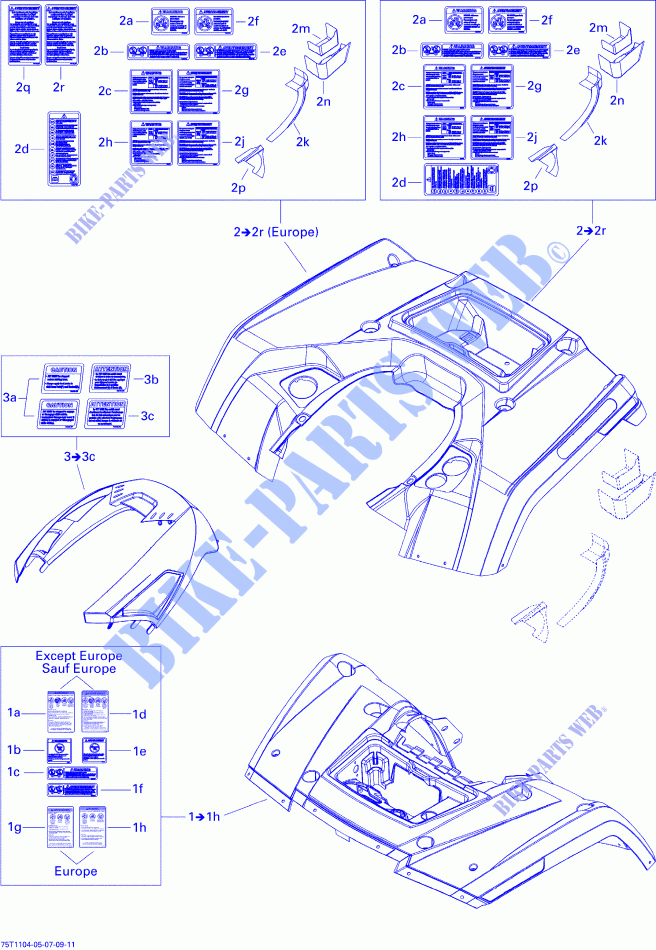 Kit voor spatbord en middenpaneel voor Can-Am OUTLANDER X MR 800R 2011